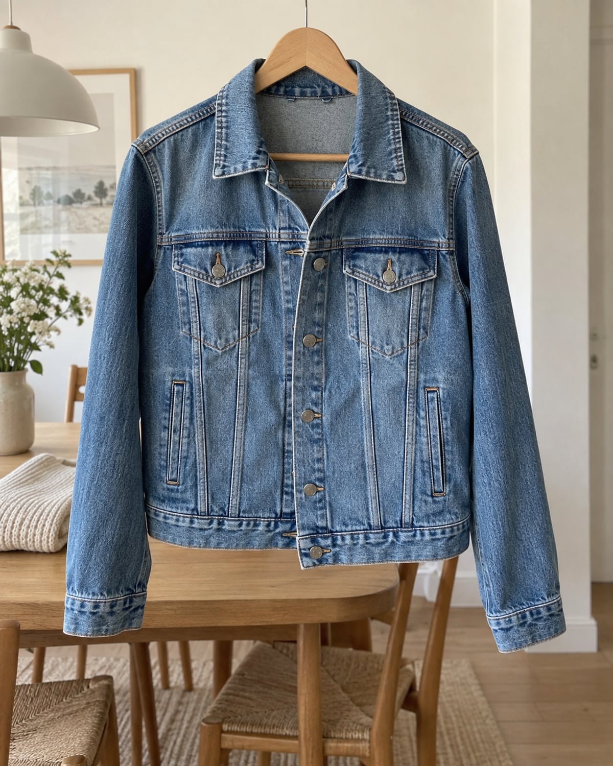 Synthetic unbranded denim jacket photographed for a marketplace listing test